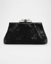 Whiting & Davis Blake Bow Mesh Brass Clutch Bag In Black