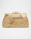 Whiting & Davis Blake Bow Mesh Brass Clutch Bag In Gold
