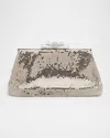 Whiting & Davis Blake Bow Mesh Brass Clutch Bag In Pewter