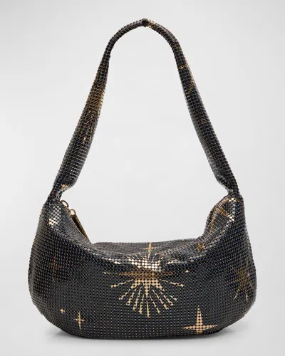 Whiting & Davis Diana Star-print Mesh Hobo Bag In Blue Pewter