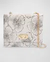 Whiting & Davis Mesh Floral Suede Shoulder Bag In White And Black