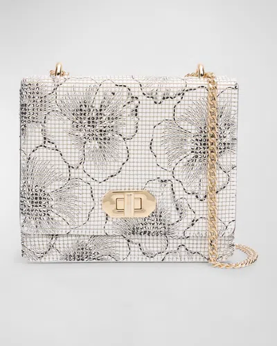 Whiting & Davis Mesh Floral Suede Shoulder Bag In White And Black