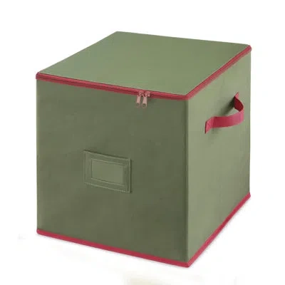 Whitmor 64 Section Christmas Ornament Box With Identification Label, Green With Red Trim In Green;red