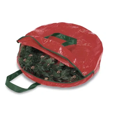 Whitmor Christmas Wreath And Garland Bag - Red With Green Trim In Green;red