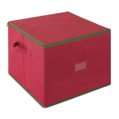 Whitmor Large Christmas Ornament Box 75 Sections, Trim In Red