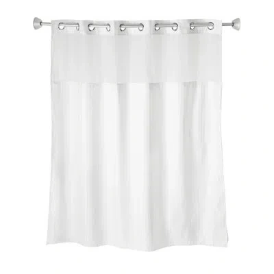 Whitmor No Hook Split Ring Herringbone Pattern Shower Curtain, W/window & Snap-in Liner, 71x 77 In White