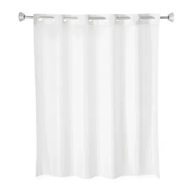 Whitmor No Hook Split Ring Plainweave Long Shower Curtain With Window, No Snap Liner In White
