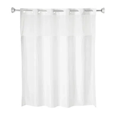 Whitmor No Hook Split Ring Plainweave Shower Curtain With Window, No Snap Liner, 71" X 74" In White
