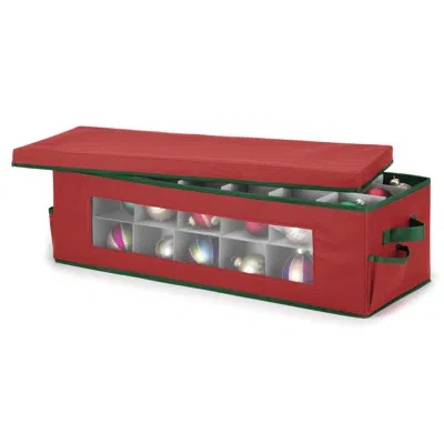 Whitmor Ornament Storage Box 42 Compartments With Outer Pocket For Ornament Hooks - Red & Green In Green;red