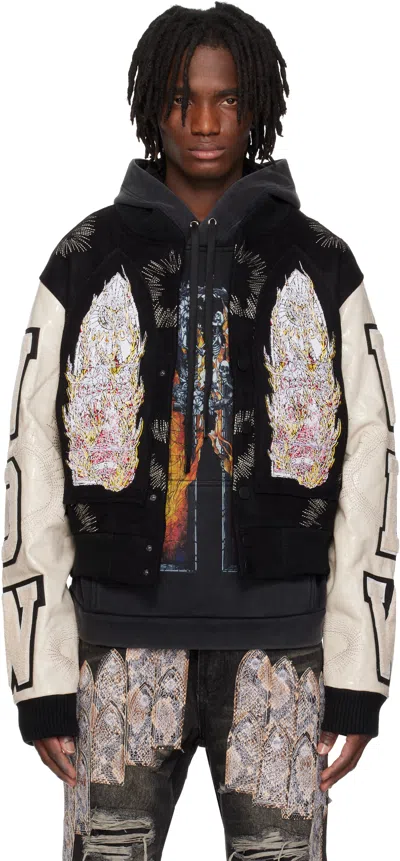 Who Decides War Black & Off-white Namesake Varsity Bomber Jacket In Coal