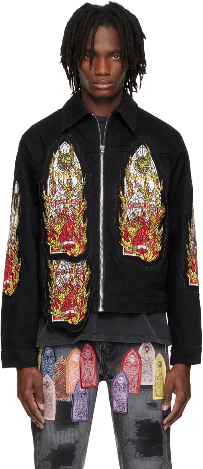 Who Decides War Black Flame Glass Trucker Jacket