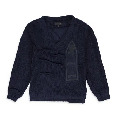 Who Decides War Black Gathered Collegiate Pullover Sweater In Blue