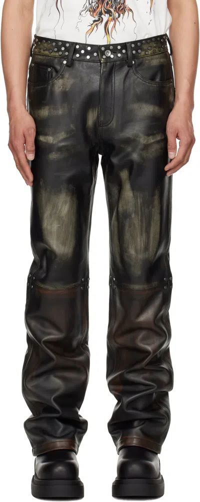 Who Decides War Black Ombre Studded Leather Pants In Rust