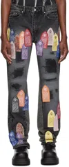 Who Decides War Black Patch Arched Repaired Distressed Jeans In Coal