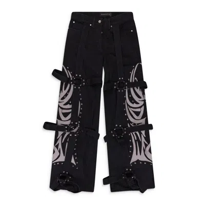Who Decides War Black Winged Logo Bondage Pants