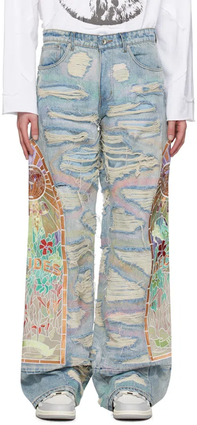 Who Decides War Blue Embroidered Jeans In Multi