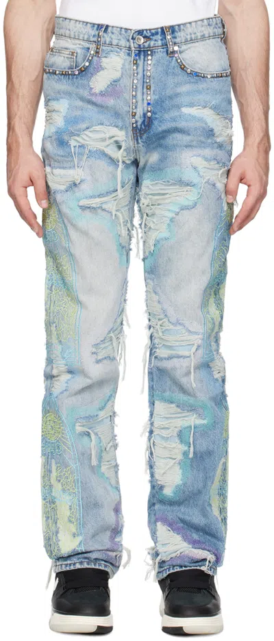Who Decides War Blue Embroidered Jeans In Multi
