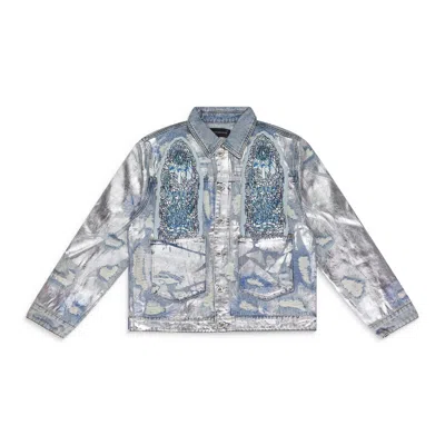 WHO DECIDES WAR BLUE HEAVY METAL DENIM TRUCKER JACKET