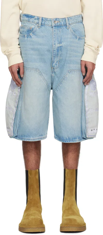 Who Decides War Blue Side Embroidery Denim Shorts In Sky