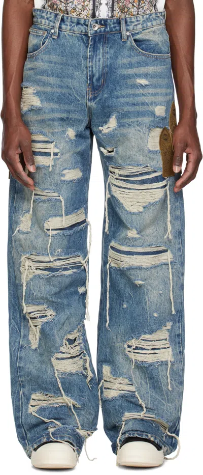 Who Decides War Blue Side Patch Relaxation Jeans
