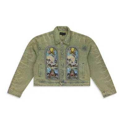 Who Decides War Blue Unfurled Cropped Denim Jacket In Green