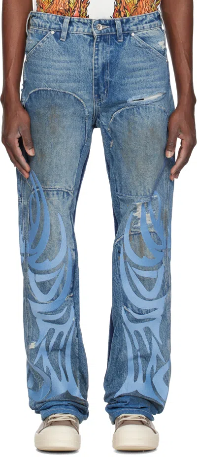 WHO DECIDES WAR BLUE 'WDW' WINGED CARPENTER JEANS