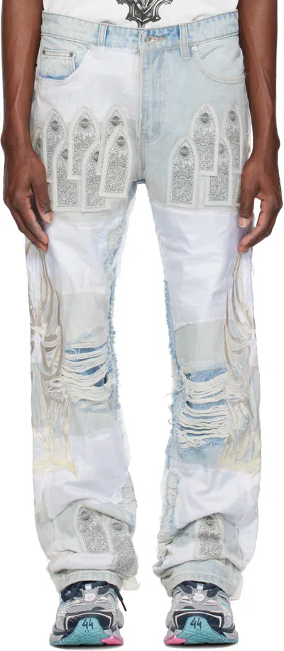 WHO DECIDES WAR BLUE 'WDW' WINGED ORGANZA DENIM JEANS