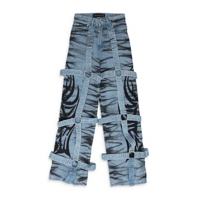 Who Decides War Blue Winged Logo Bondage Pants