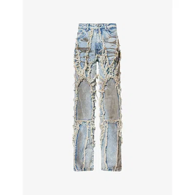Who Decides War By Ev Bravado Mens Window Frayed Straight-leg Denim Jeans Blue