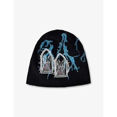 Who Decides War By Ev Bravado Mens Coal Multi Engine Logo-embroidered Knitted Cotton Hat In Black