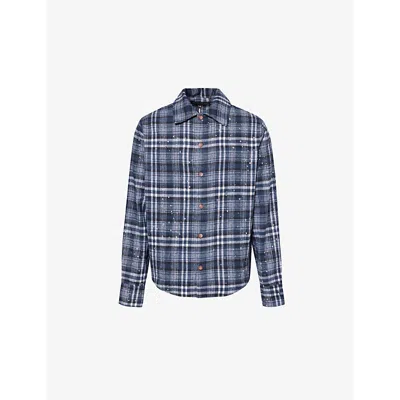 Who Decides War By Ev Bravado Mens Indigo Starry Night Check-pattern Flannel Shirt
