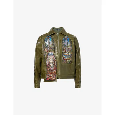 Who Decides War By Ev Bravado Mens Eden Embroidered Leather Jacket Khaki Xl