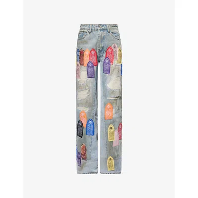 Who Decides War By Ev Bravado Mens Patch Arched Distressed Denim Jeans Multi