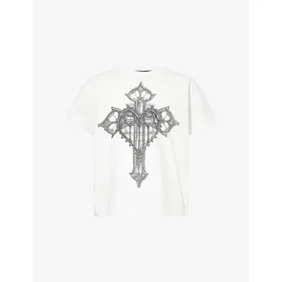 Who Decides War By Ev Bravado Mens Crossed Heart Crewneck Cotton-jersey T-shirt White Xl