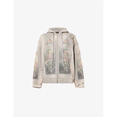 Who Decides War By Ev Bravado Mens  Faded-wash Distressed Cotton Hoody In Neutral