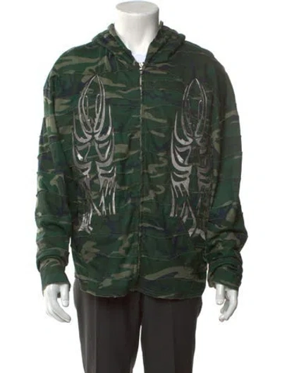 Pre-owned Who Decides War Camouflage Print Crew Neck Hoodie In Green