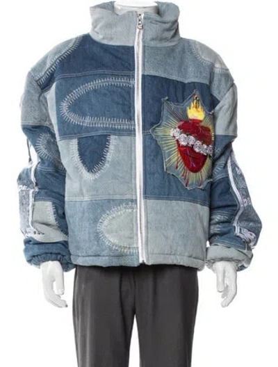 Pre-owned Who Decides War Colorblock Pattern Denim Jacket In Blue