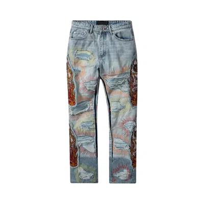 Pre-owned Who Decides War Cowboy Embroidered Jeans 'sky' | Blue | Men's Size 36