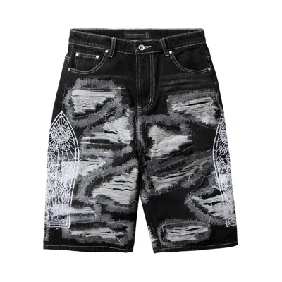 Pre-owned Who Decides War Darning Side Embroidery Shorts 'coal' | Grey | Men's Size 24 In Gray
