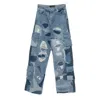Who Decides War Ripped Patchwork Cargo Jeans In Blue