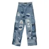 Who Decides War Ripped Patchwork Cargo Jeans In Blue