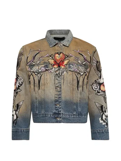 Who Decides War Dove Embroidered Trucker Jacket In Blue