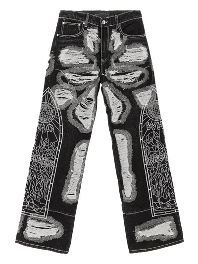 Who Decides War Embroidered Distressed Jeans In Black