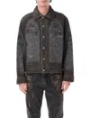 Who Decides War Embroidered Patchwork Denim Jacket In Black