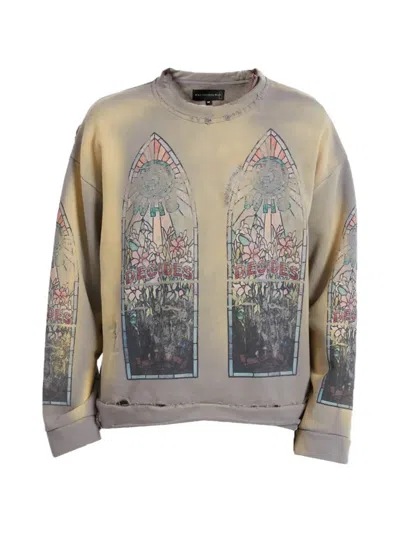 Who Decides War Faded Graphic Crewneck Sweater In Brown