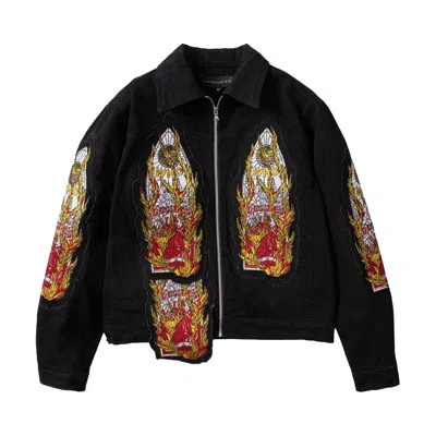 Pre-owned Who Decides War Flame Glass Trucker Jacket 'coal' | Grey | Men's Size L