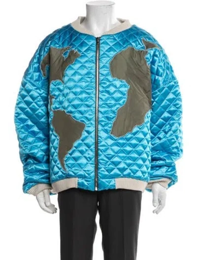 Pre-owned Who Decides War Graphic Print Bomber Jacket W/ Tags In Blue