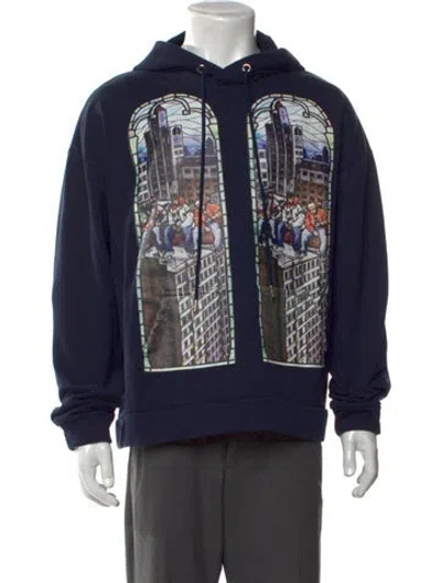 Pre-owned Who Decides War Graphic Print Crew Neck Hoodie In Blue