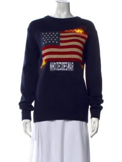 Pre-owned Who Decides War Graphic Print Crew Neck Sweater In Blue