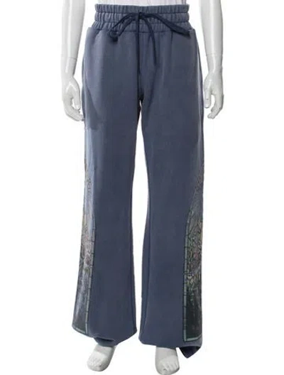 Pre-owned Who Decides War Graphic Print Crystal Embellishments Lounge Bottoms W/ Tags In Blue